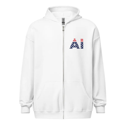 The American Intelligence Front and Back Zip Hoodie (unisex) White / m.