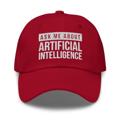 The Ask me About Artificial Intelligence Cap Cranberry.