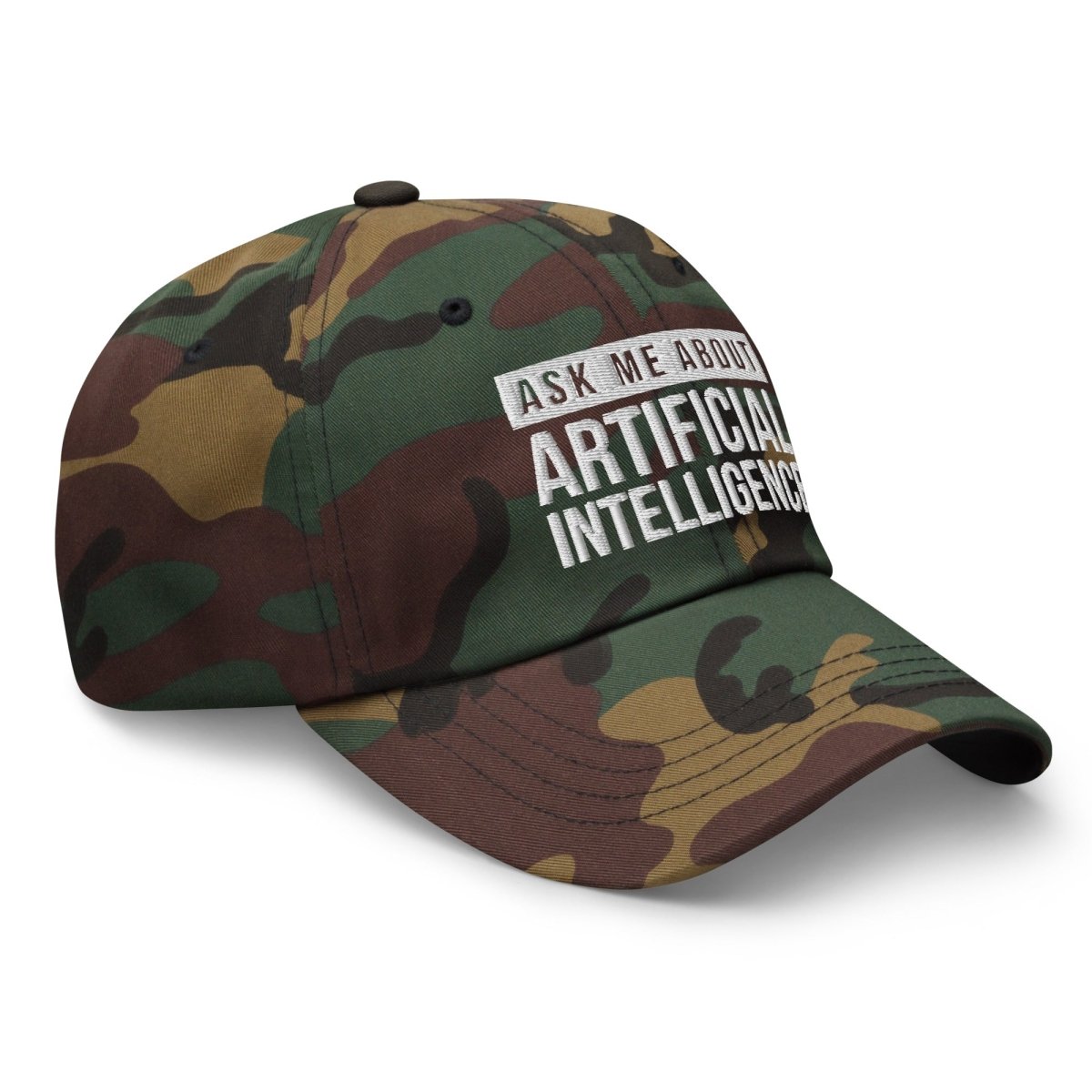 Ask Me About Artificial Intelligence Embroidered Cap - Green Camo - AI Store