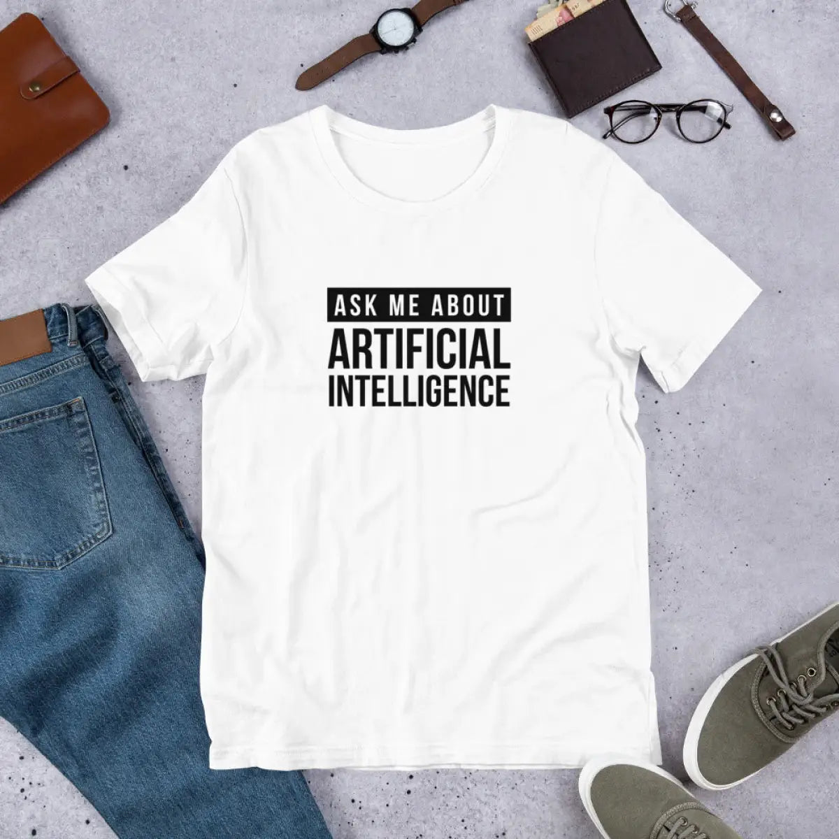 Ask Me About Artificial Intelligence in Black T-Shirt (unisex)