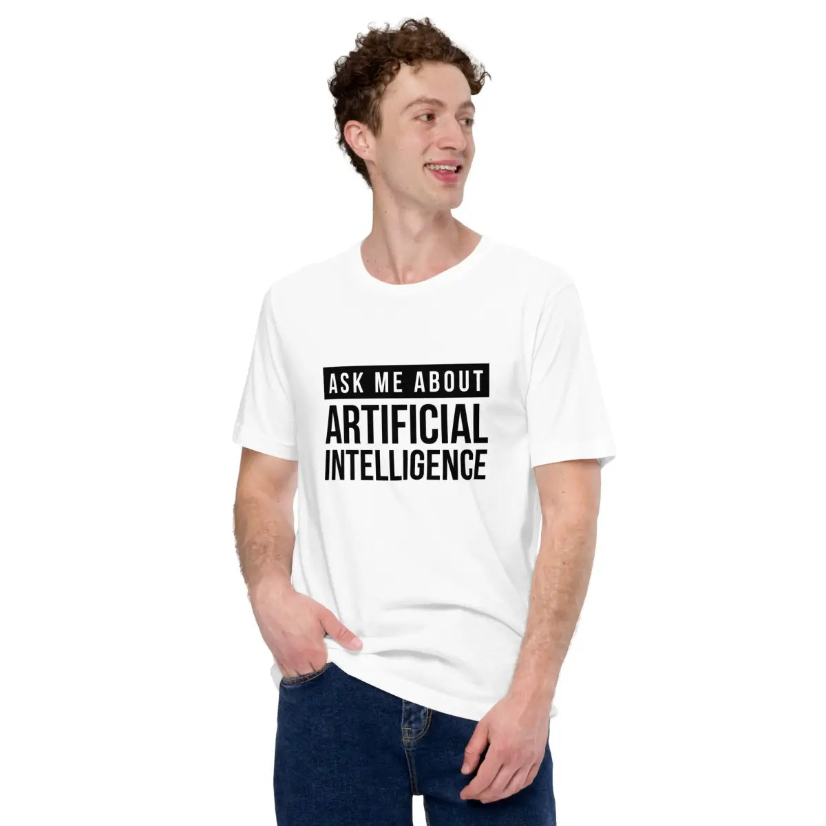 Ask Me About Artificial Intelligence in Black T-Shirt (unisex)