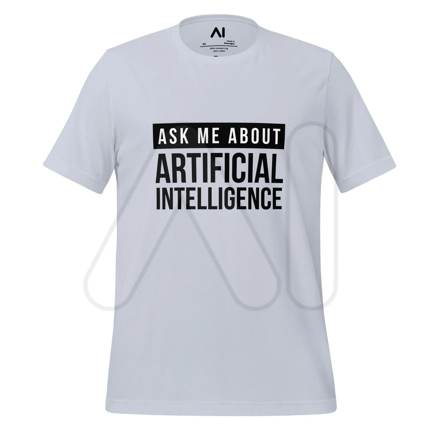 Ask Me About Artificial Intelligence in Black T-Shirt (unisex) - Light Blue / M