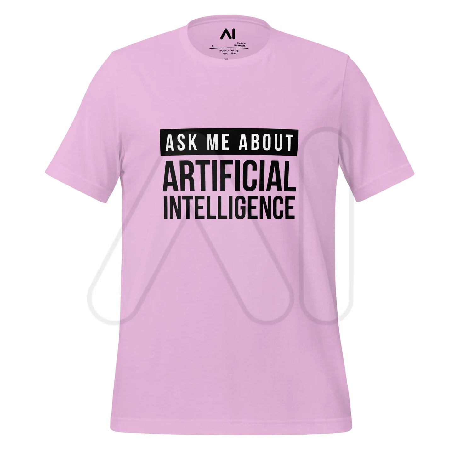 Ask Me About Artificial Intelligence in Black T-Shirt (unisex) - Lilac / M