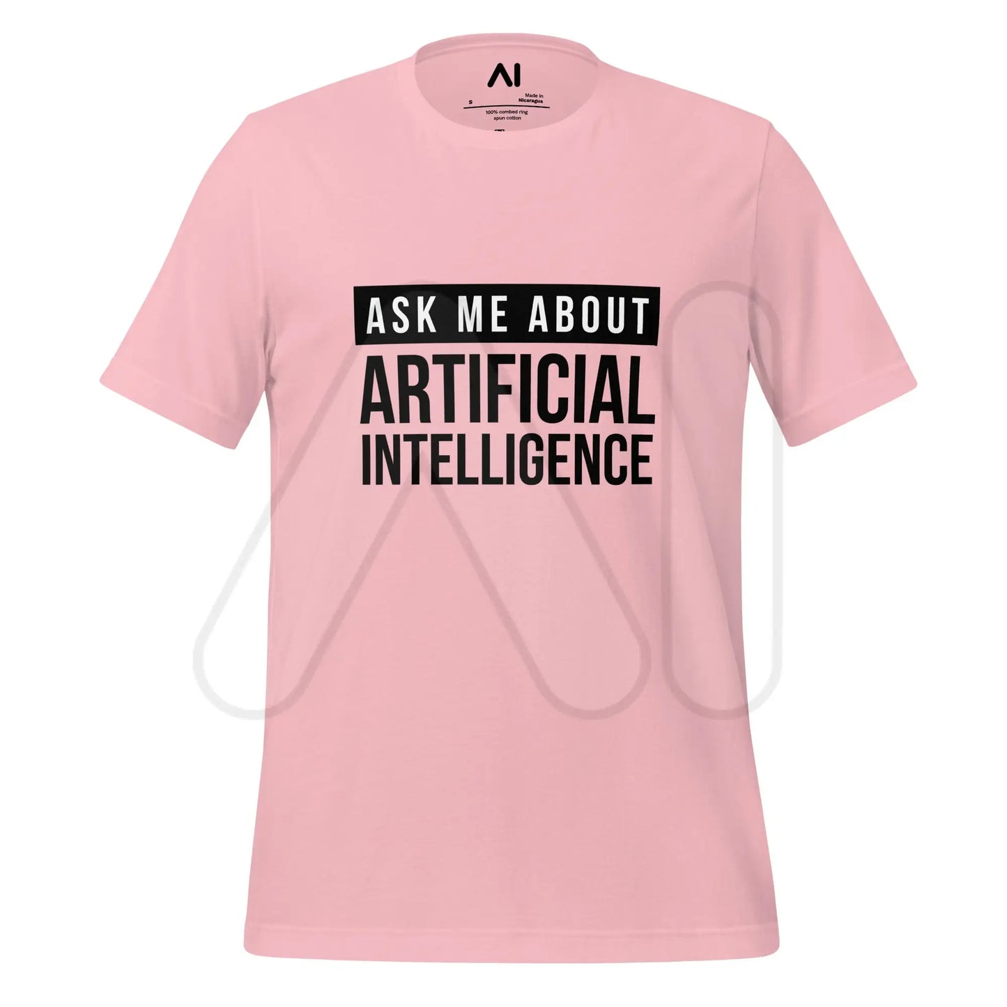 Ask Me About Artificial Intelligence in Black T-Shirt (unisex) - Pink / M