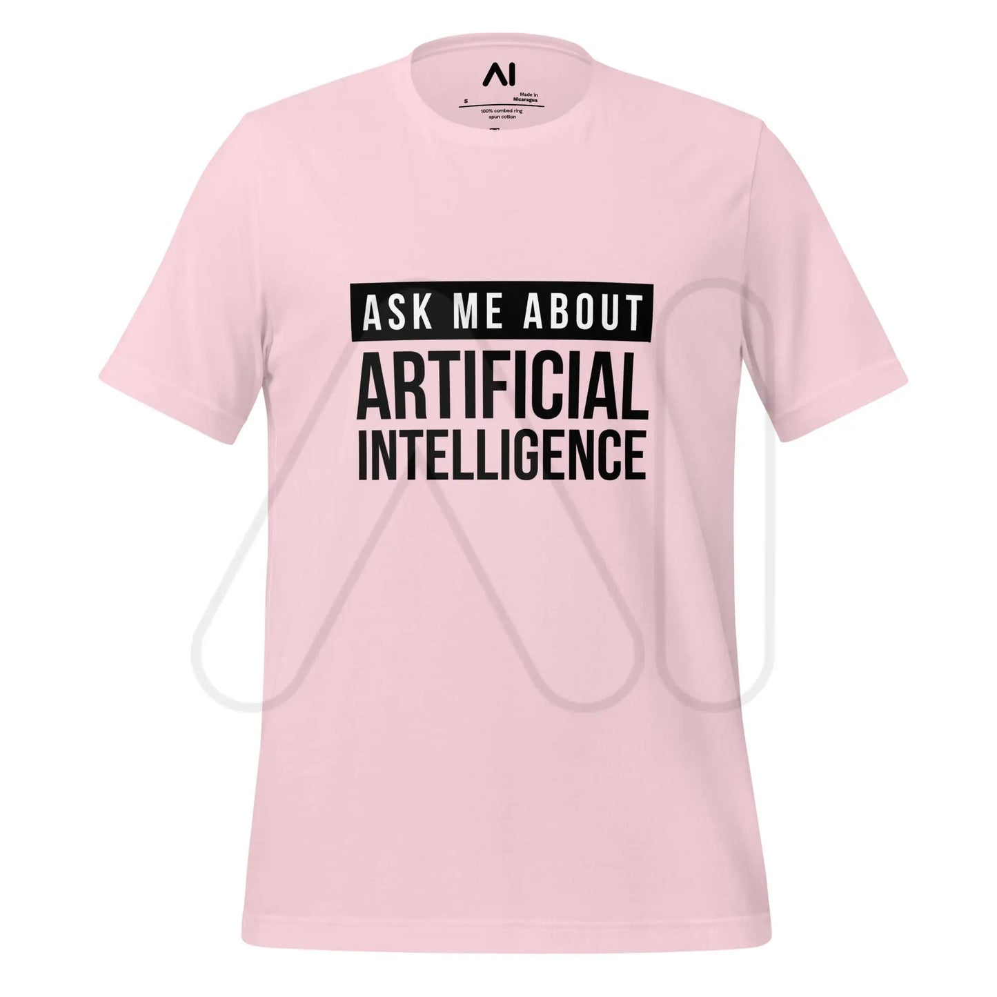 Ask Me About Artificial Intelligence in Black T-Shirt (unisex) - Soft Pink / M