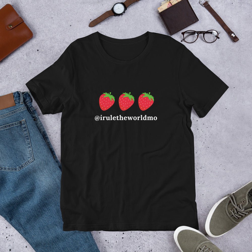 @iruletheworldmo Strawberry T-Shirt (unisex) - Black - AI Store