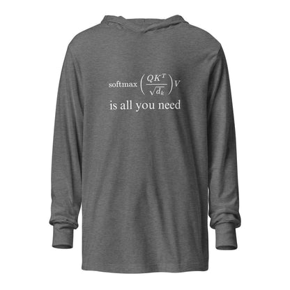 Attention is All You Need Hooded Long Sleeve T-Shirt - Grey Triblend - AI Store