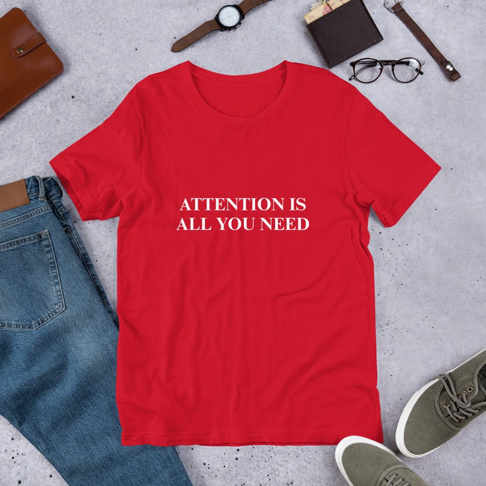 "ATTENTION IS ALL YOU NEED" T-Shirt (unisex) - Red - AI Store