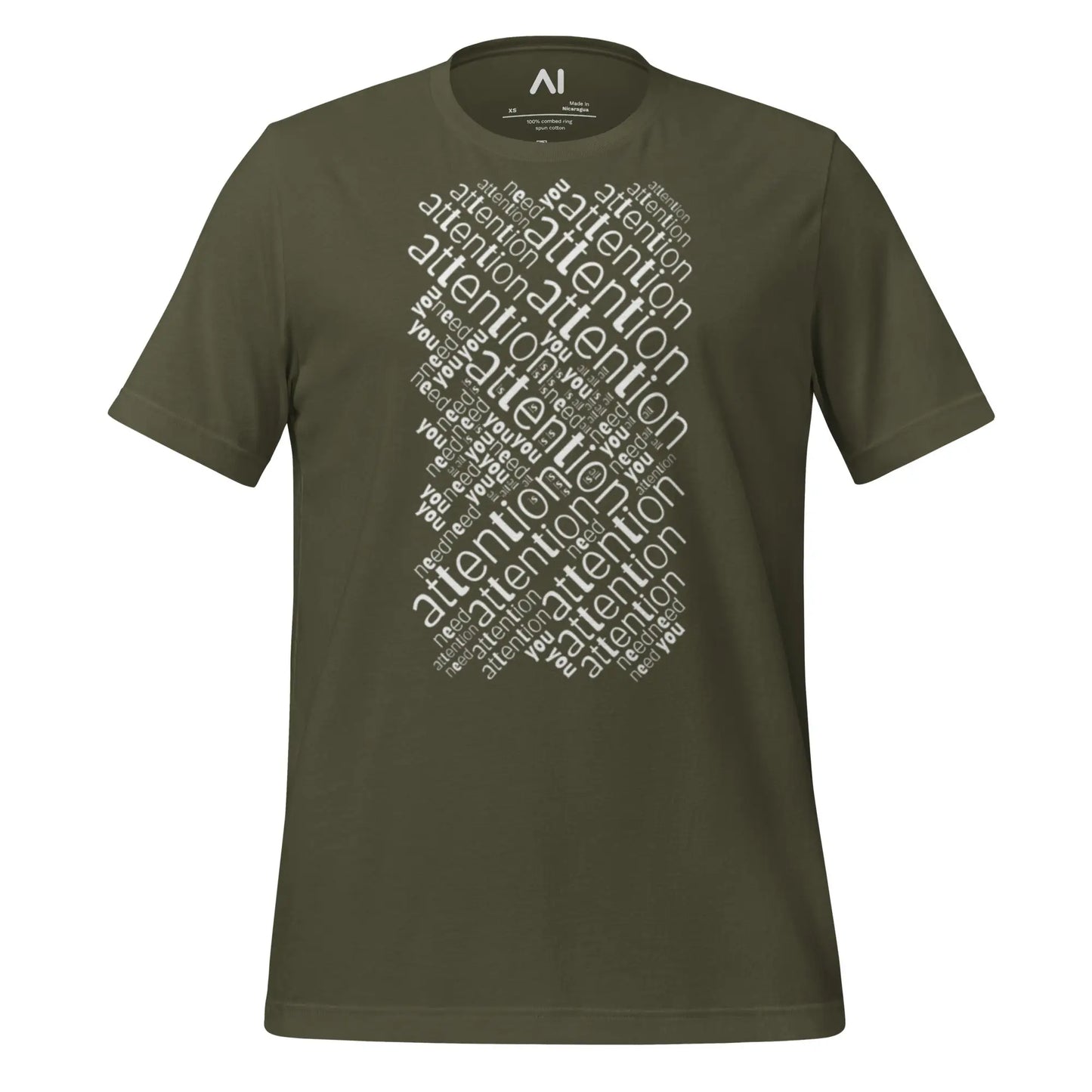 Attention is All You Need Word Cloud T-Shirt (unisex) - Military Green / M