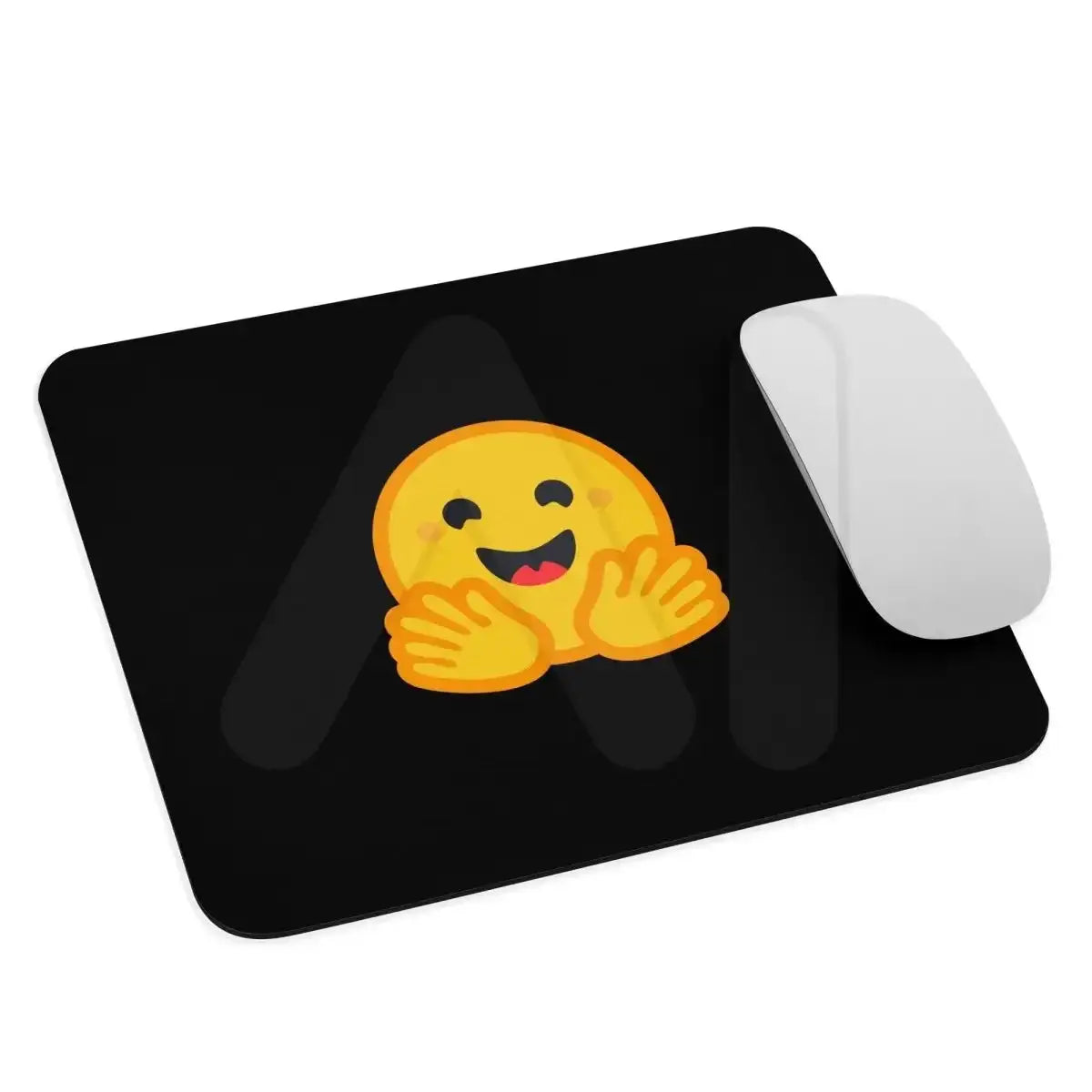 Black Hugging Face Icon Mouse Pad