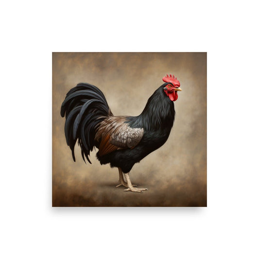 Black Rooster Poster - 18″×18″ - AI Store