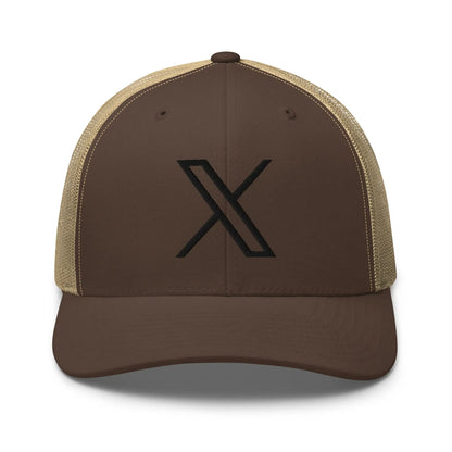 Black Twitter X Logo Trucker Cap - Brown/ Khaki