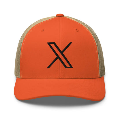 Black Twitter X Logo Trucker Cap - Rustic Orange/ Khaki