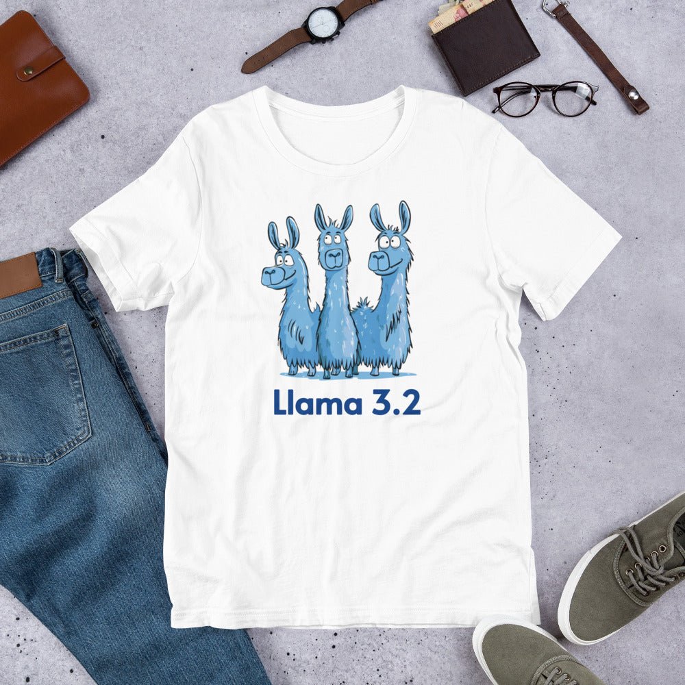 Blue Llama 3.2 Llamas T-Shirt (unisex) - White - AI Store