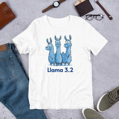 Blue Llama 3.2 Llamas T-Shirt (unisex) - White - AI Store