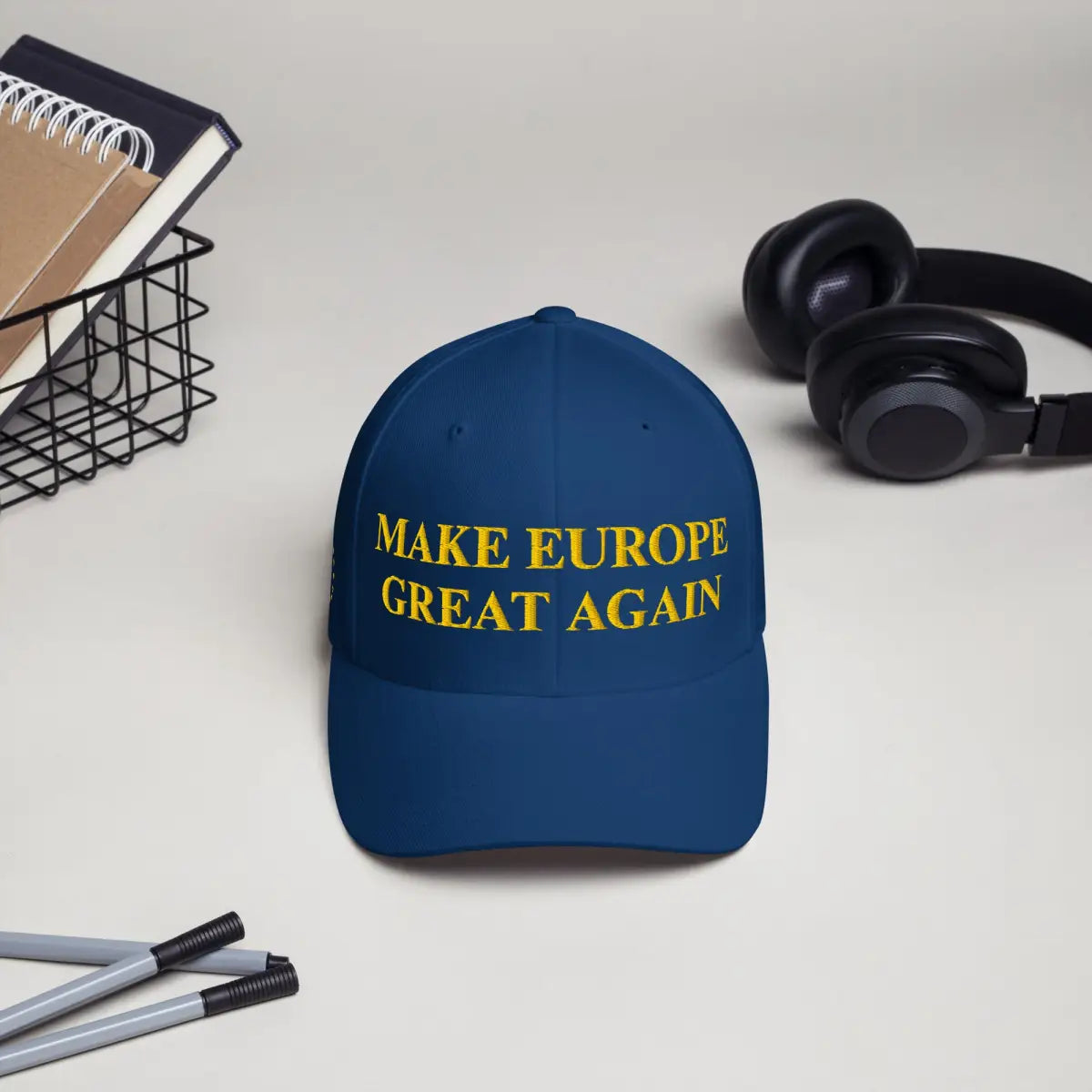 Blue MAKE EUROPE GREAT AGAIN (MEGA) Closed-Back Baseball Cap + EU Stars