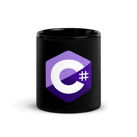 C# (C Sharp) Logo Black Glossy Mug - 11 oz - AI Store