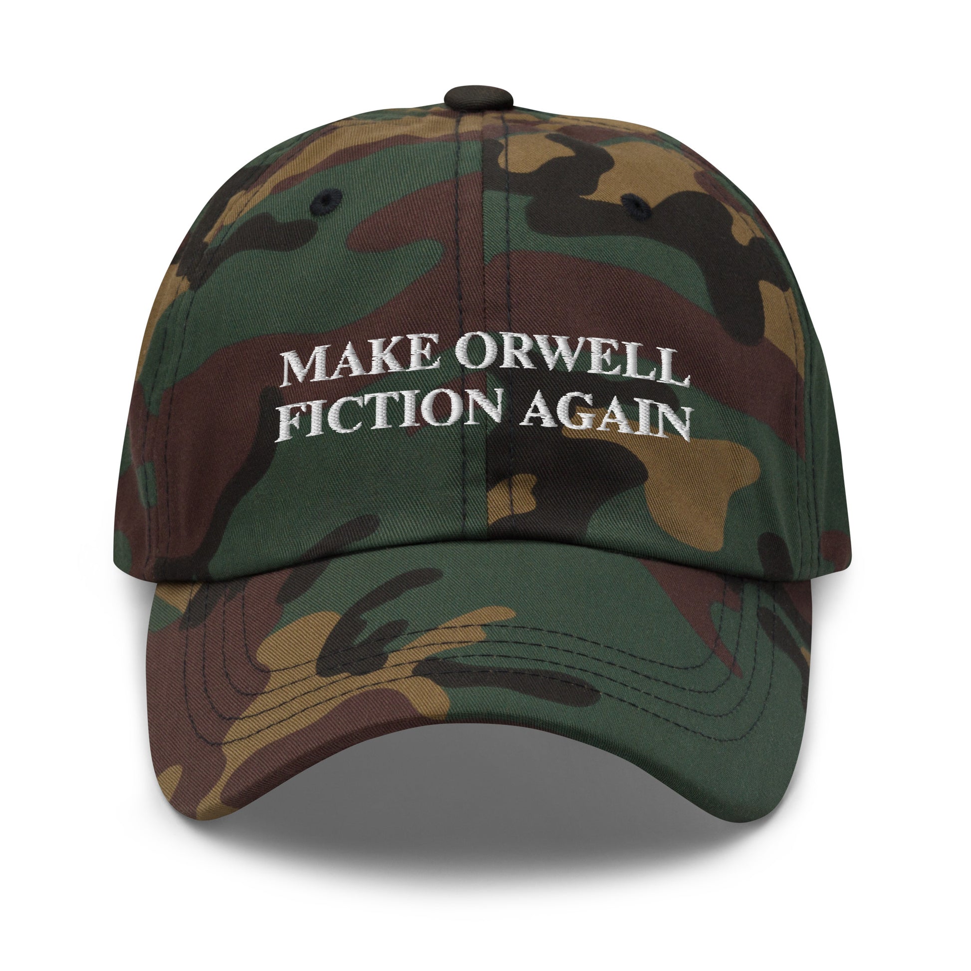 MAKE ORWELL FICTION AGAIN Embroidered Cap - Green Camo - AI Store