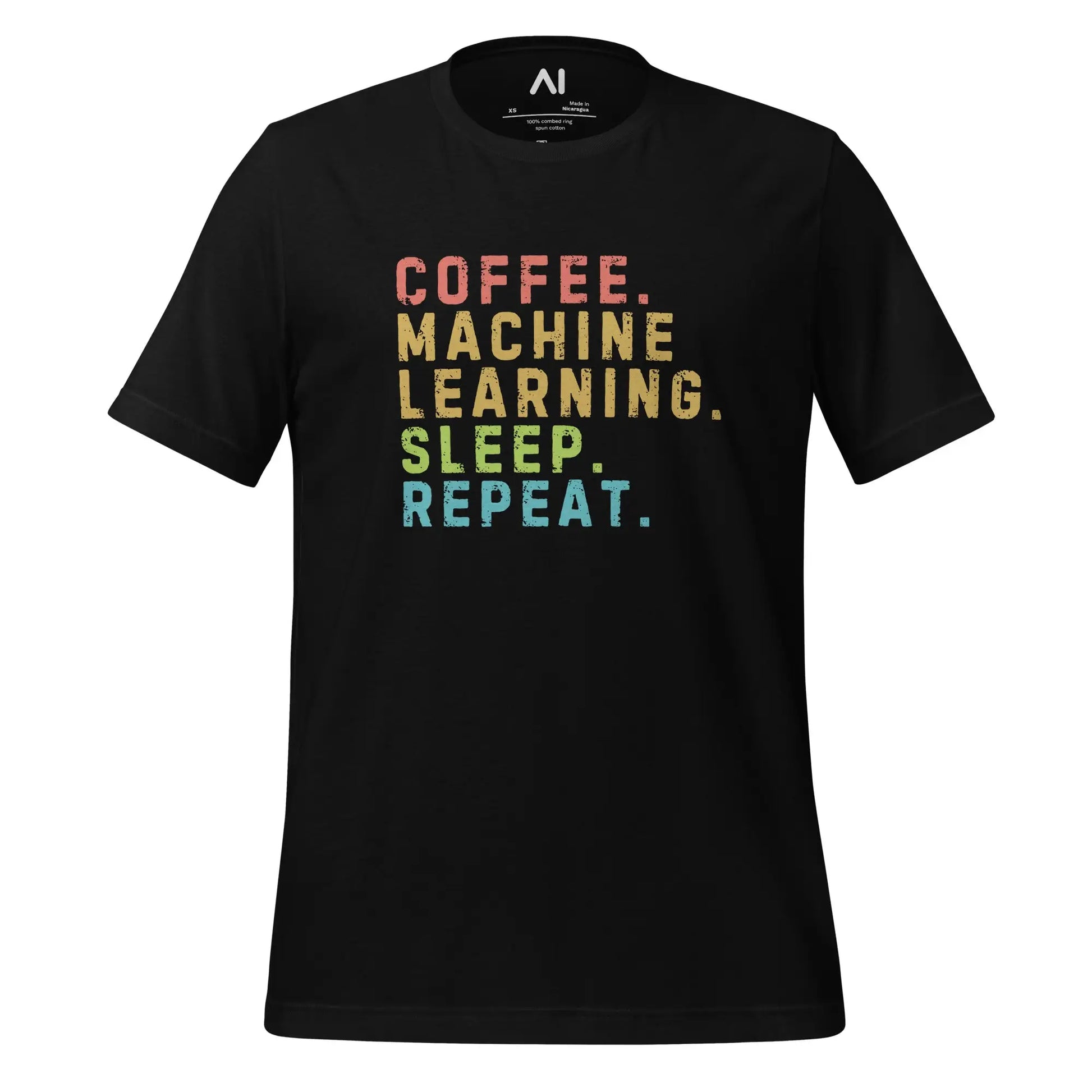 Coffee Machine Learning Sleep Repeat T-Shirt (unisex) - Black / M