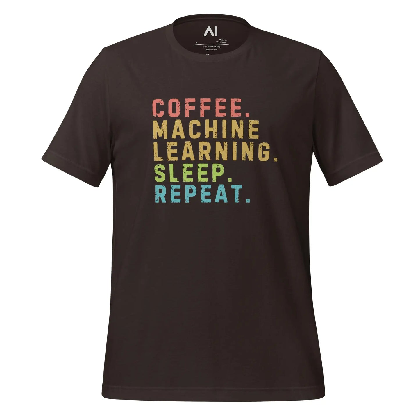 Coffee Machine Learning Sleep Repeat T-Shirt (unisex) - Brown / M