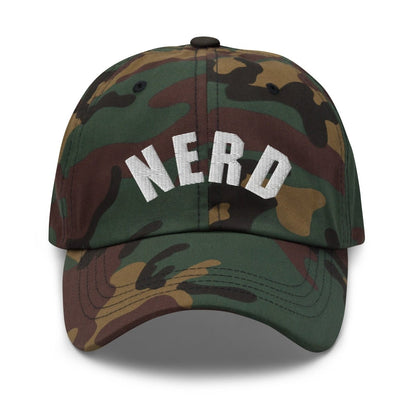 Curved Nerd Sign Embroidered Cap - Green Camo - AI Store