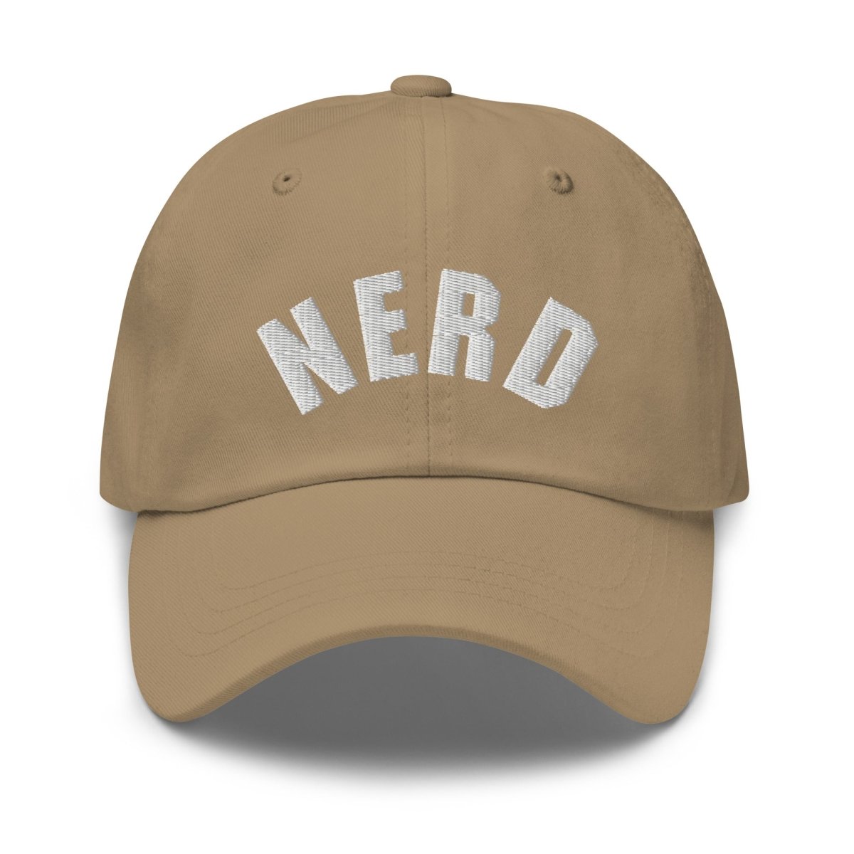 Curved Nerd Sign Embroidered Cap - Khaki - AI Store