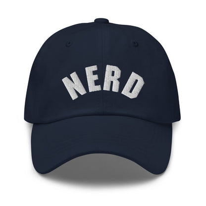 Curved Nerd Sign Embroidered Cap - Navy - AI Store