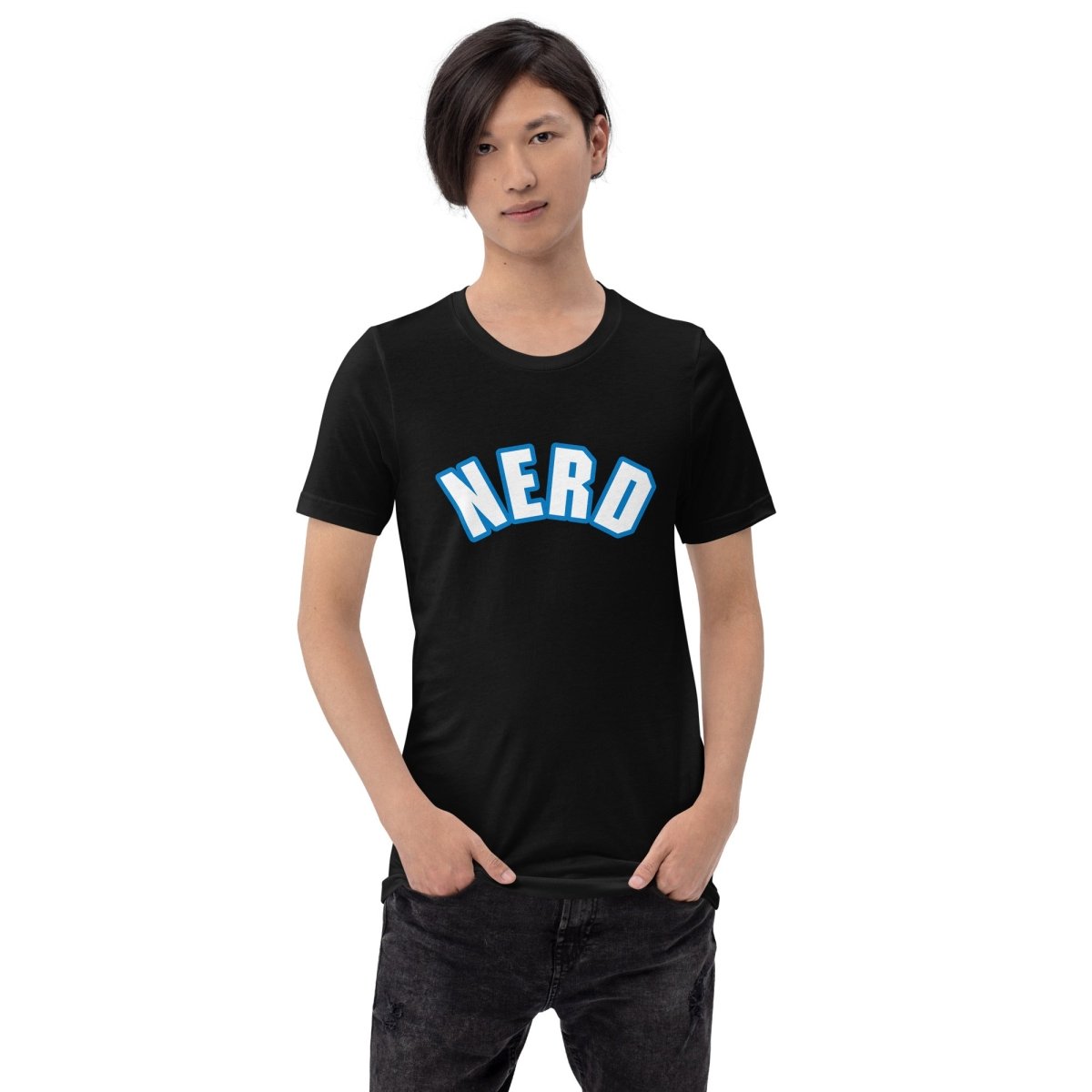 Curved Nerd Sign w/ Blue Outline T-Shirt (unisex) - Black - AI Store