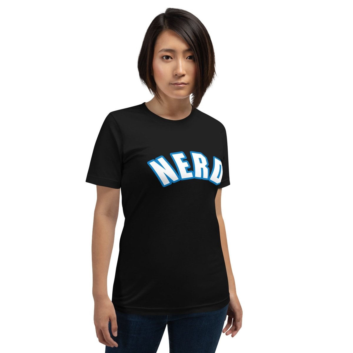 Curved Nerd Sign w/ Blue Outline T-Shirt (unisex) - Black - AI Store