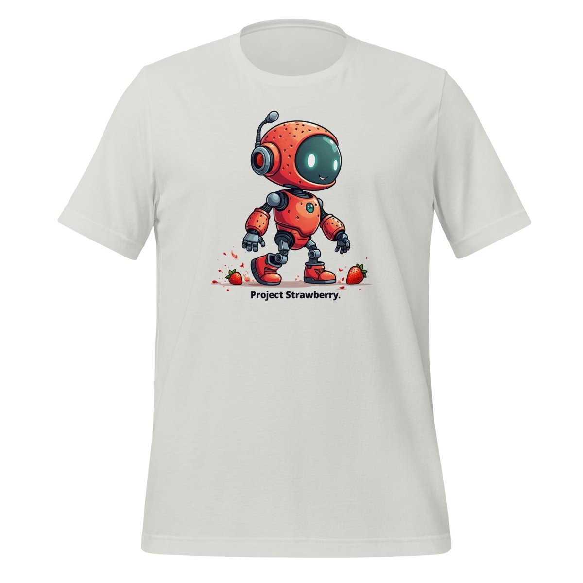 Cute Project Strawberry Robot T-Shirt (unisex) - Silver - AI Store