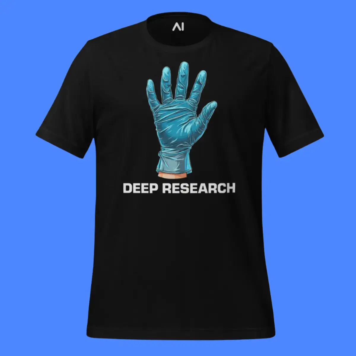 Deep Research Blue Latex Glove T-Shirt (unisex)