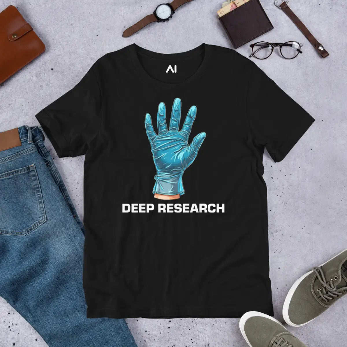 Deep Research Blue Latex Glove T-Shirt (unisex)