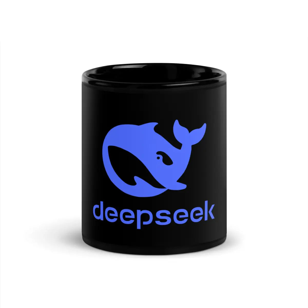 DeepSeek Stacked Logo Black Glossy Mug - 11 oz