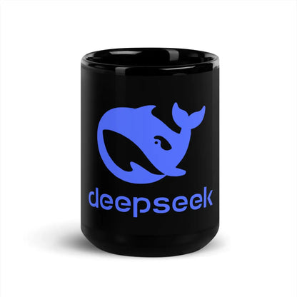 DeepSeek Stacked Logo Black Glossy Mug - 15 oz