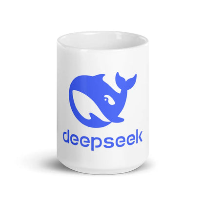 DeepSeek Stacked Logo White Glossy Mug - 15 oz