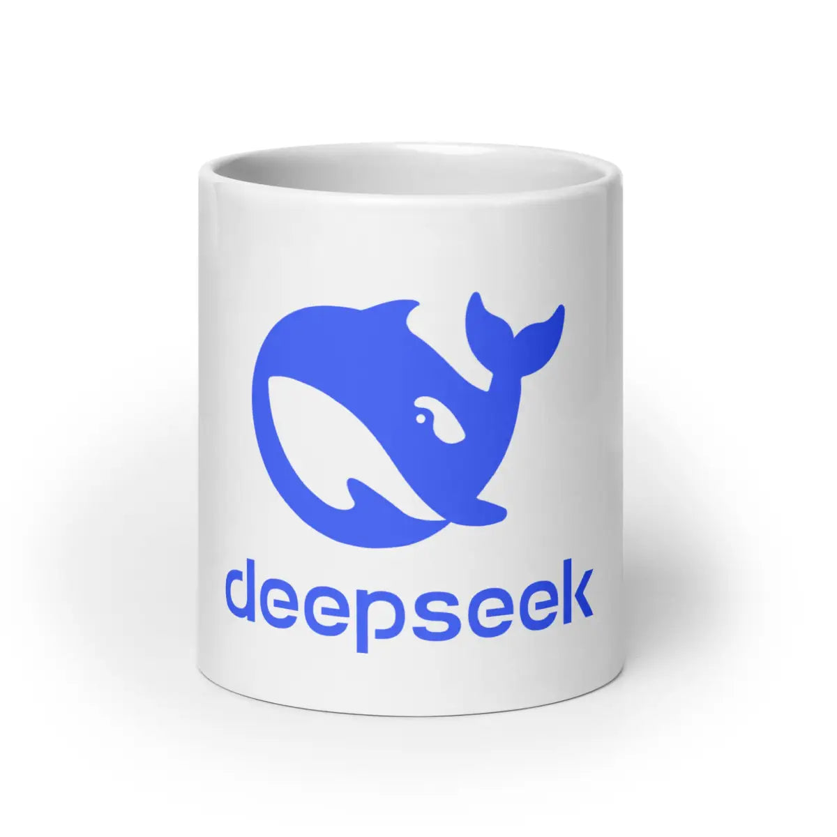 DeepSeek Stacked Logo White Glossy Mug - 20 oz