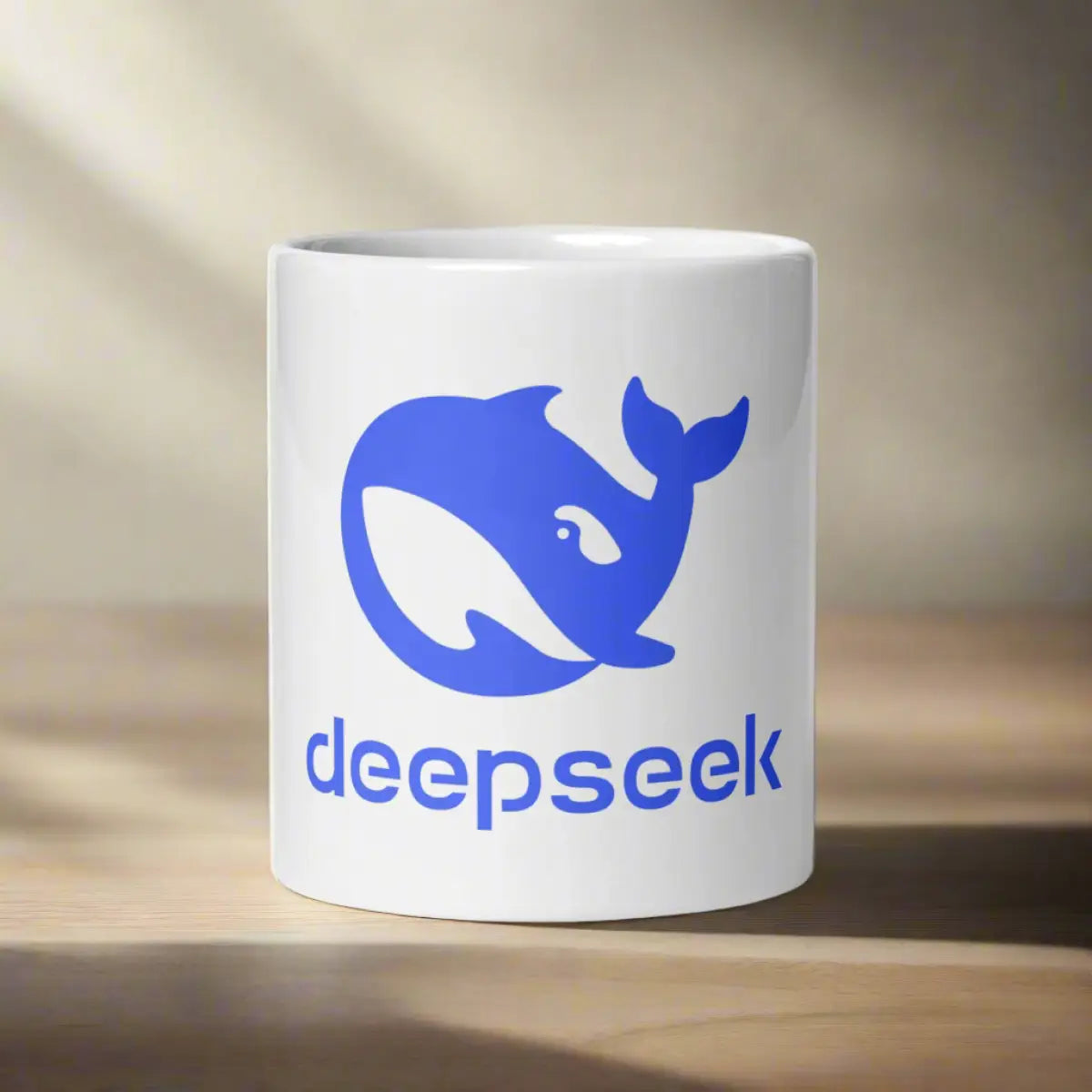 DeepSeek Stacked Logo White Glossy Mug