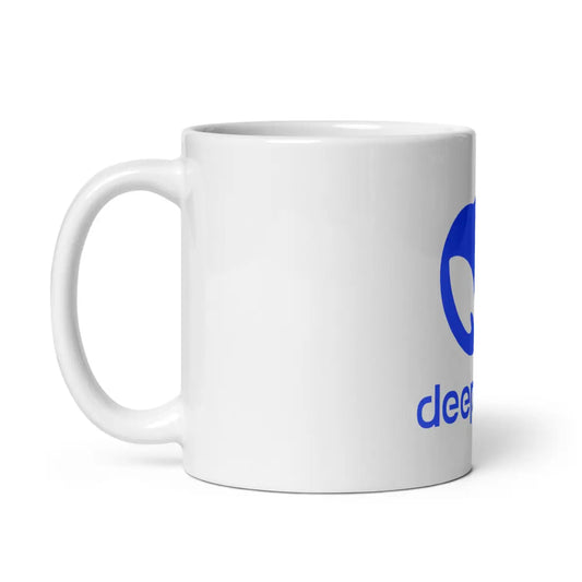 The Deepseek Stacked Logo White Glossy Mug.