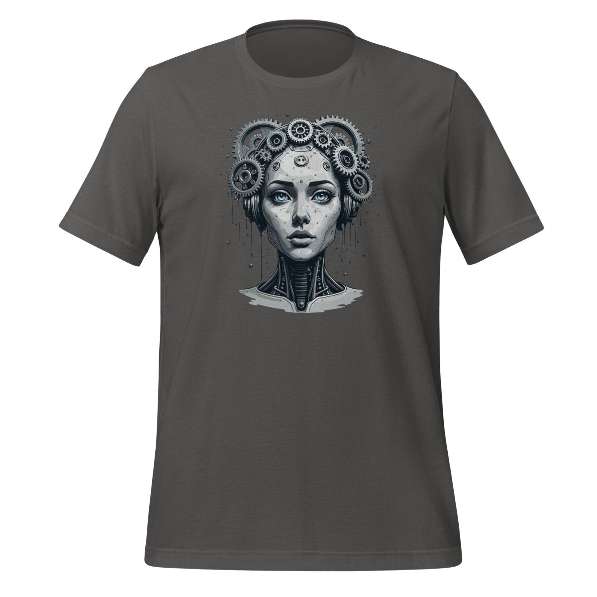 Female Gear Head Robot T-Shirt 2 (unisex) - Asphalt - AI Store