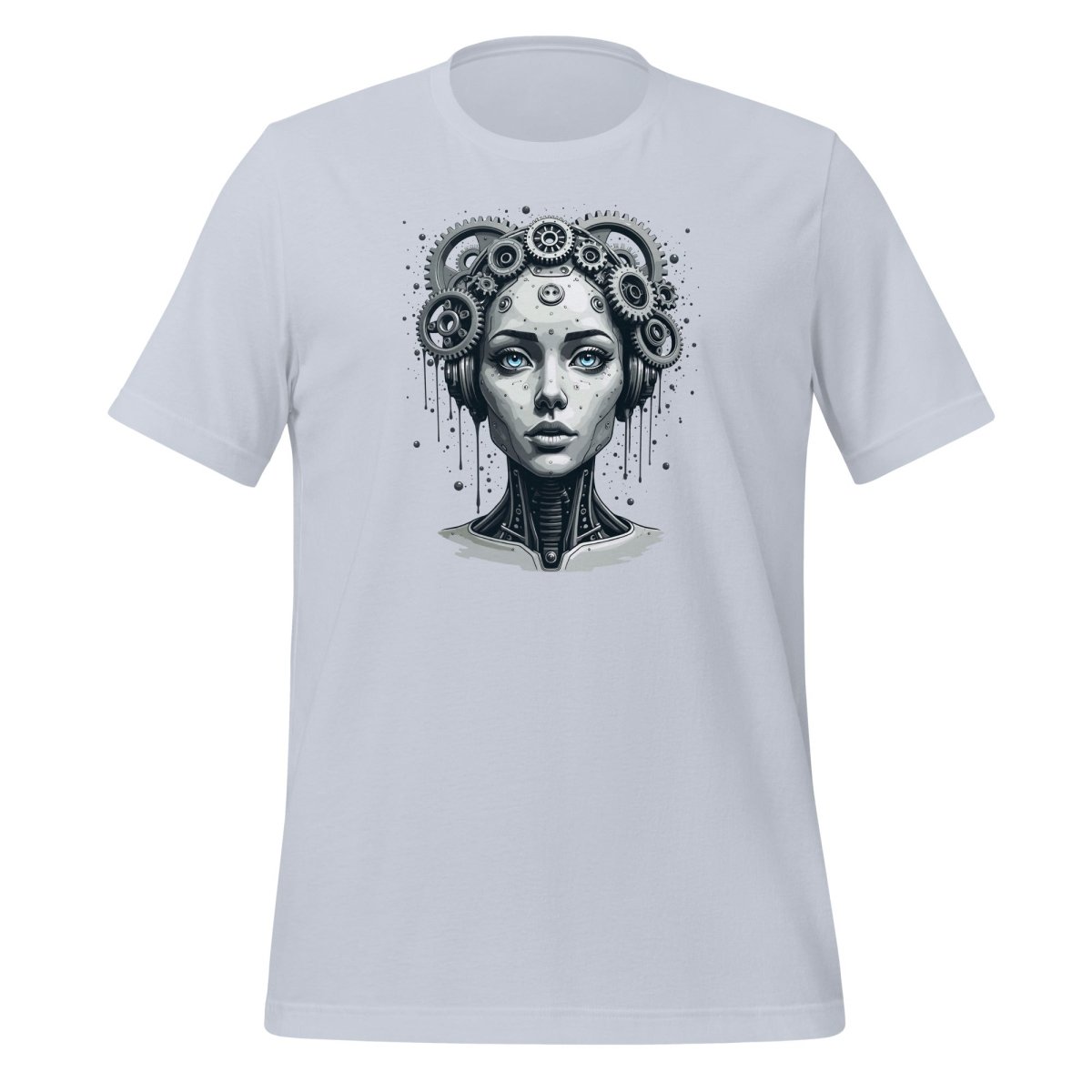 Female Gear Head Robot T-Shirt 2 (unisex) - Light Blue - AI Store