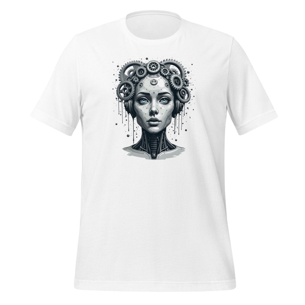 Female Gear Head Robot T-Shirt 2 (unisex) - White - AI Store