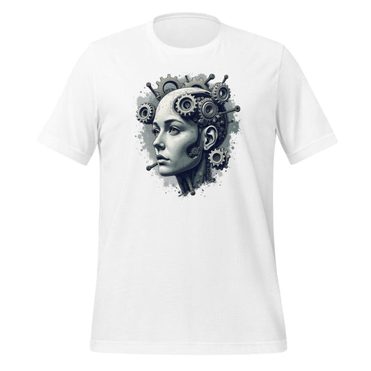 Female Gear Head Robot T-Shirt (unisex) - White - AI Store