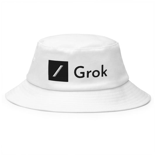 Grok Black Logo Embroidered Bucket Hat - White - AI Store