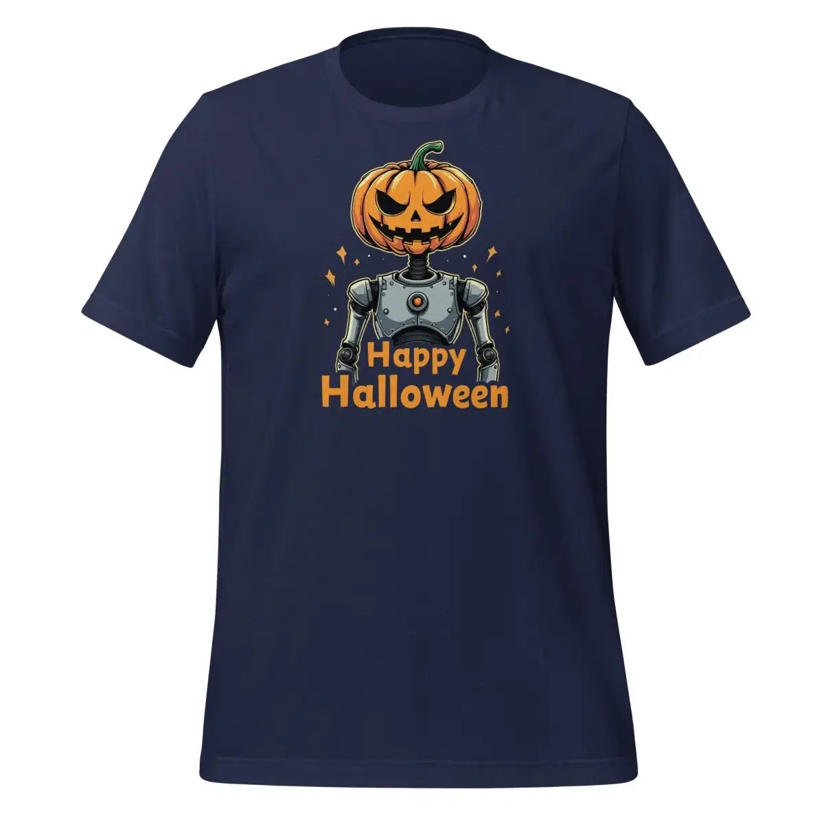 Happy Halloween Robot with Pumpkin Head T-Shirt 3 (unisex) 🎃 - Navy / M