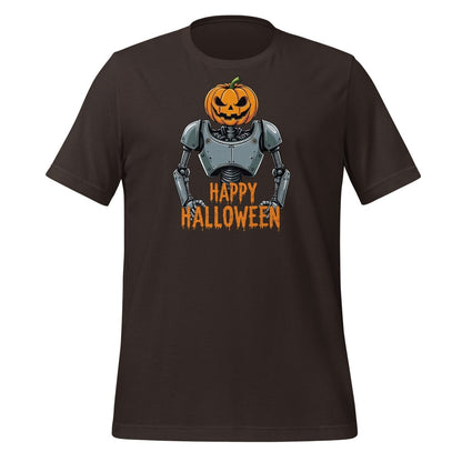 Happy Halloween Robot with Pumpkin Head T-Shirt (unisex) 🎃 - Brown - AI Store