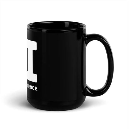 The Hi Human Intelligence Black Glossy Mug.