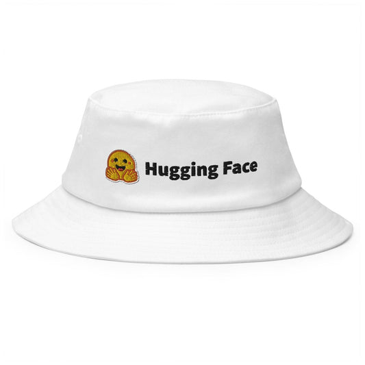 Hugging Face Black Logo Embroidered Bucket Hat - White - AI Store