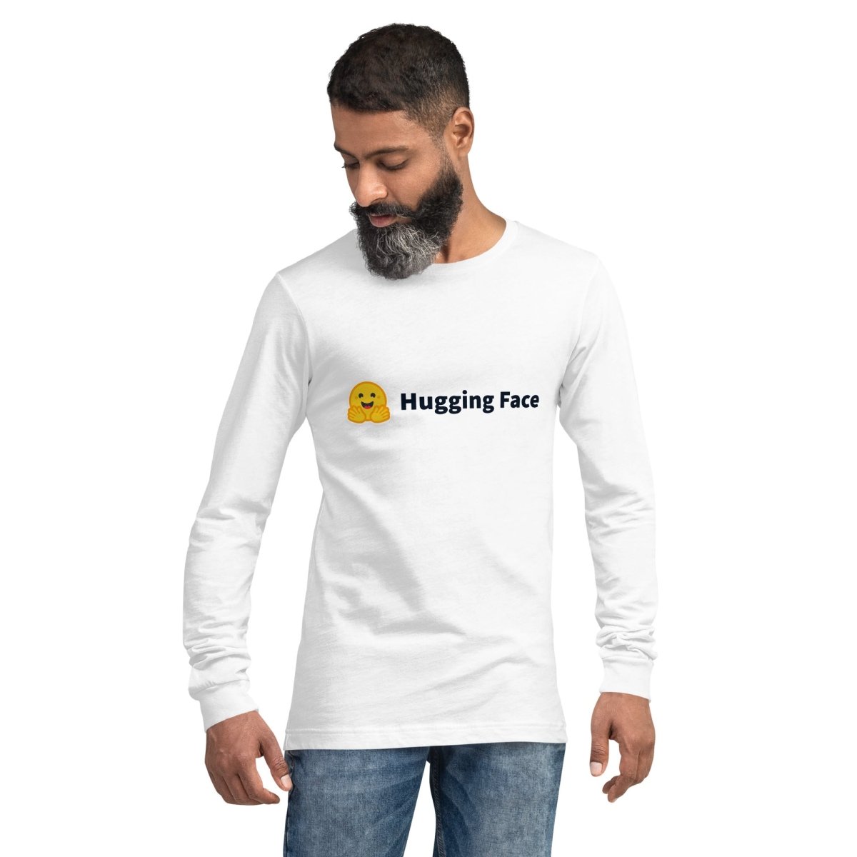 Hugging Face Black Logo Long Sleeve T - Shirt (unisex) - White - AI Store