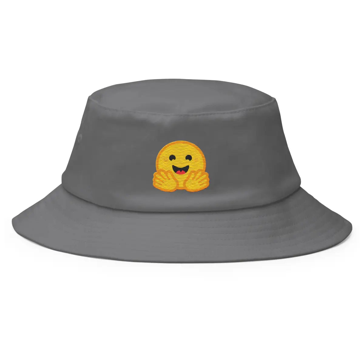 Hugging Face Icon True-Color Embroidered Bucket Hat - Grey