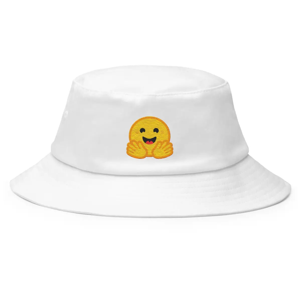 Hugging Face Icon True-Color Embroidered Bucket Hat - White